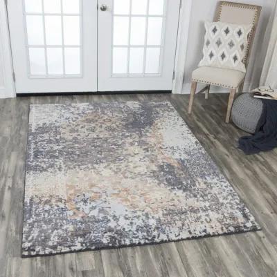 Gossamer Dark Gray Floral, Distress 100% New Zealand Wool 5' x 8' Rectangle Rug