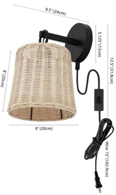 CIARAN, 9.5 INCH, NATURAL/BLACK, RATTAN/IRON WALL SCONCE SET OF 2?