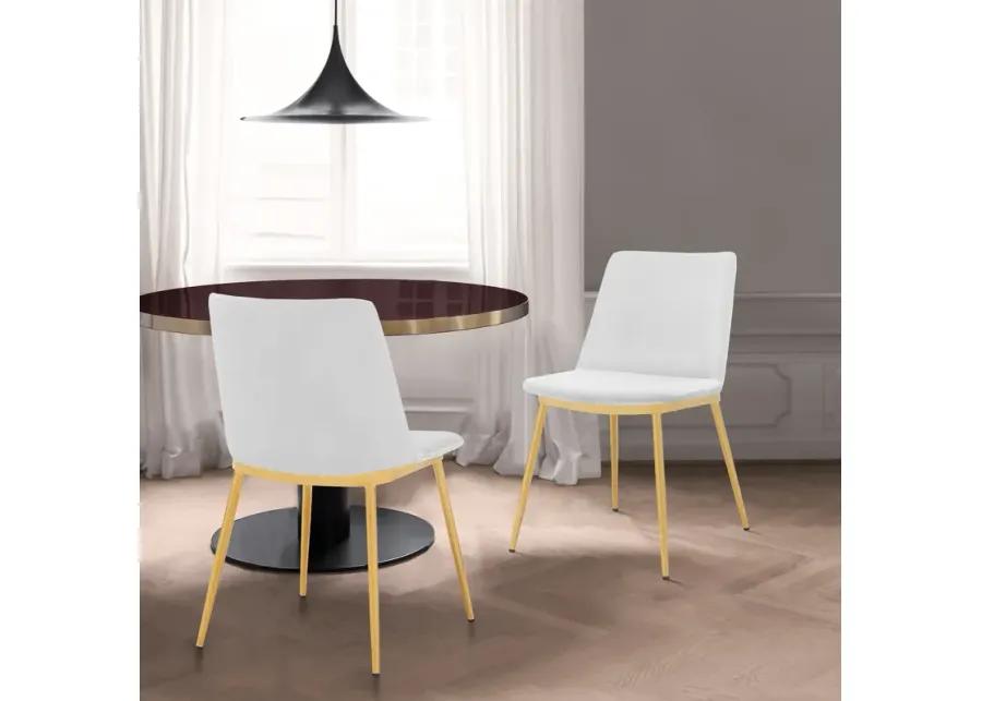 Messina Modern White Velvet and Gold Metal Leg Dining Room Chairs - Set of 2