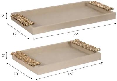 S/2 16/22" Trays With Gold Open Cut-out Handles, I