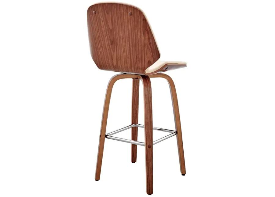 Arabela 26" Cream Faux Leather and Walnut Wood Swivel Bar Stool