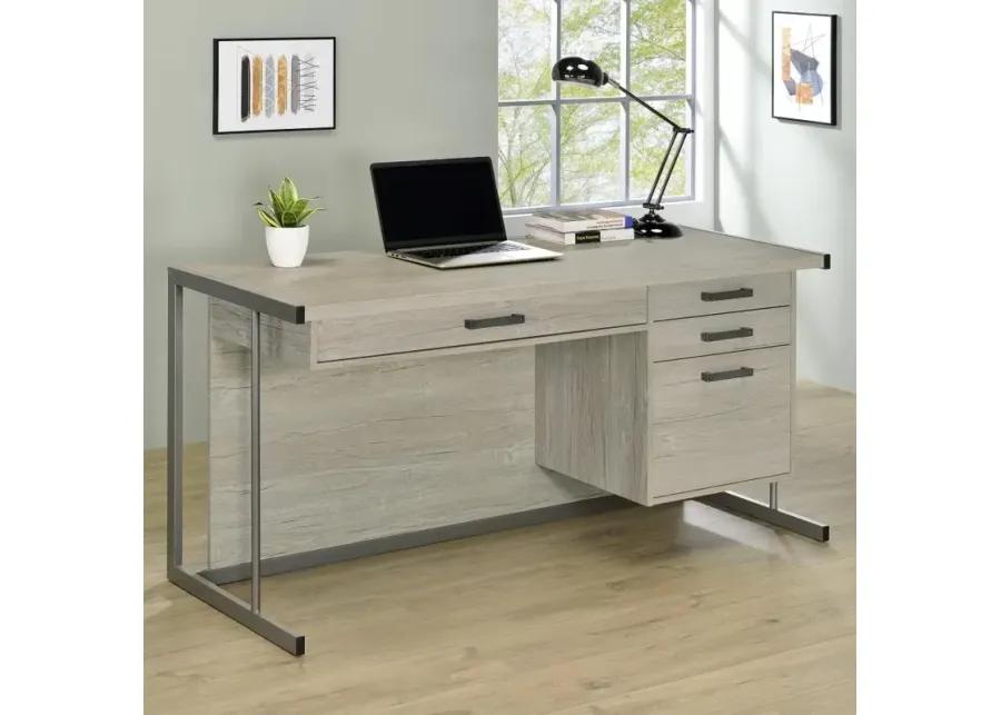 Skelmersdale 4-Drawer Rectangular Office Desk Whitewashed Grey And Gunmetal