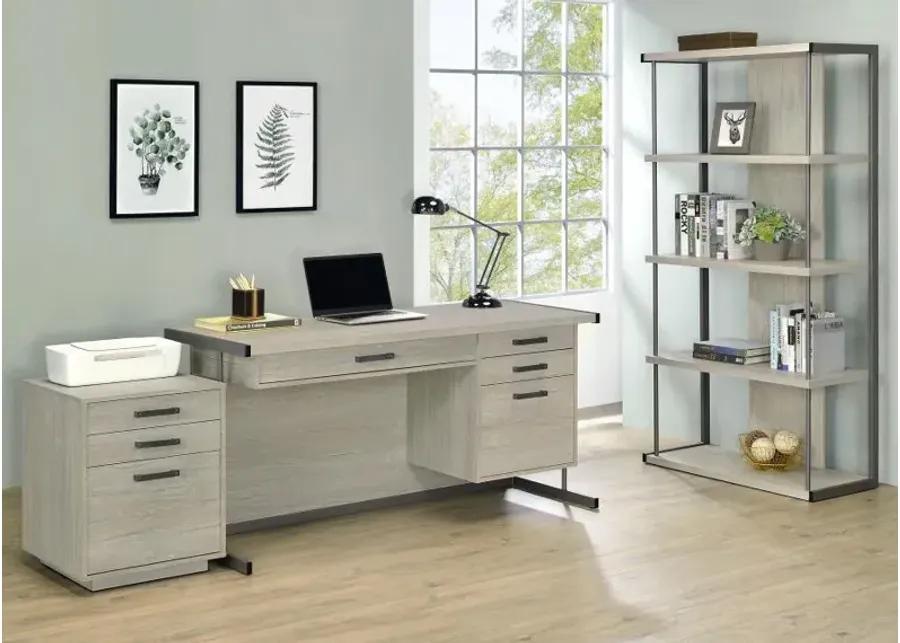 Skelmersdale 4-Drawer Rectangular Office Desk Whitewashed Grey And Gunmetal