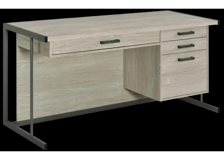 Skelmersdale 4-Drawer Rectangular Office Desk Whitewashed Grey And Gunmetal