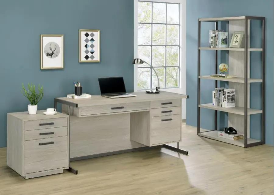 Skelmersdale 4-Drawer Rectangular Office Desk Whitewashed Grey And Gunmetal