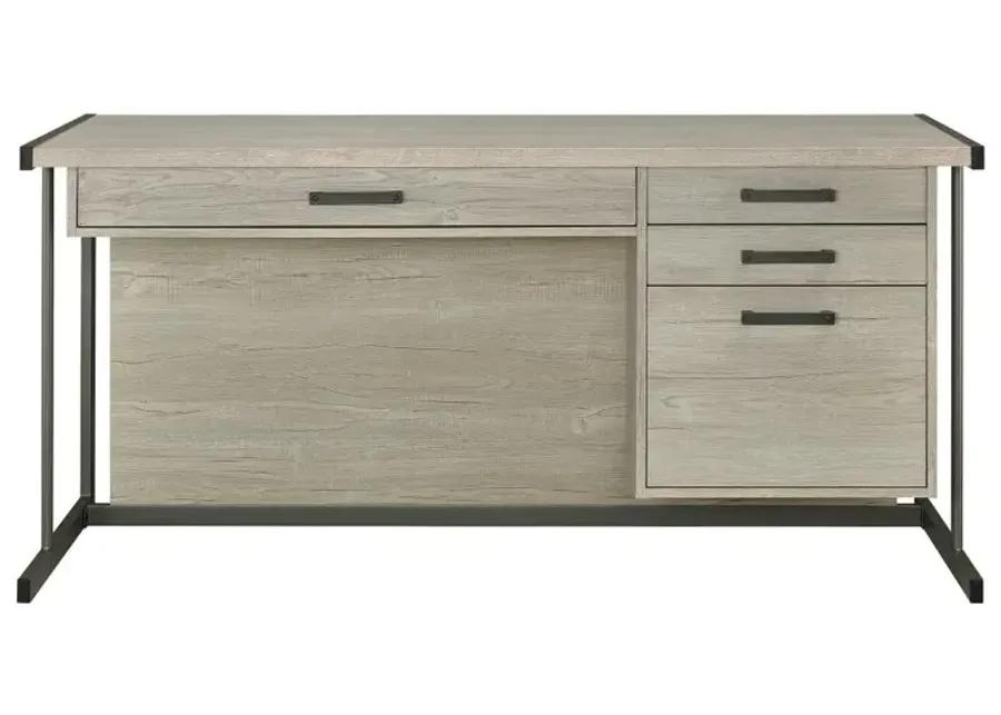 Skelmersdale 4-Drawer Rectangular Office Desk Whitewashed Grey And Gunmetal