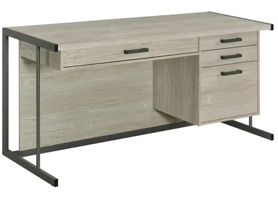 Skelmersdale 4-Drawer Rectangular Office Desk Whitewashed Grey And Gunmetal