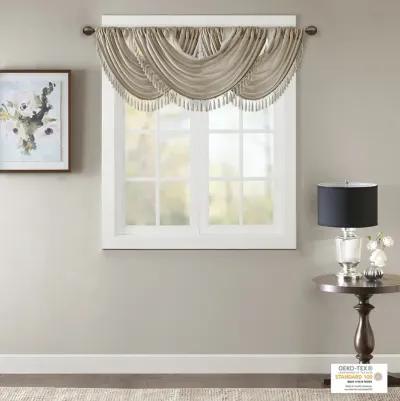 Madison Park Elena Champagne Faux Silk Waterfall Embellished Valance