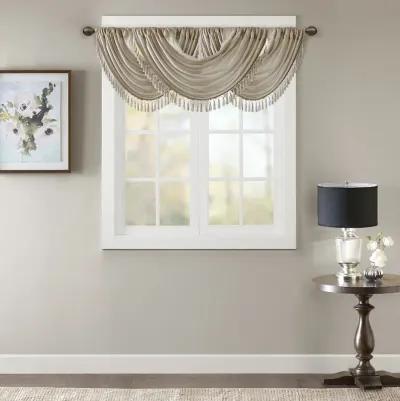 Madison Park Elena Champagne Faux Silk Waterfall Embellished Valance