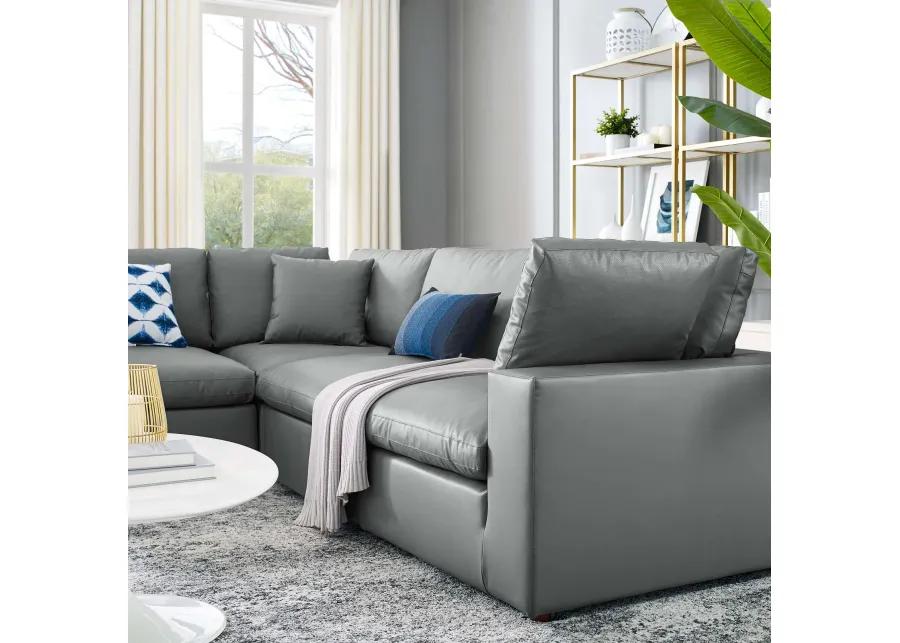 Commix Down Filled Overstuffed Vegan Leather 5-Piece Sectional Sofa