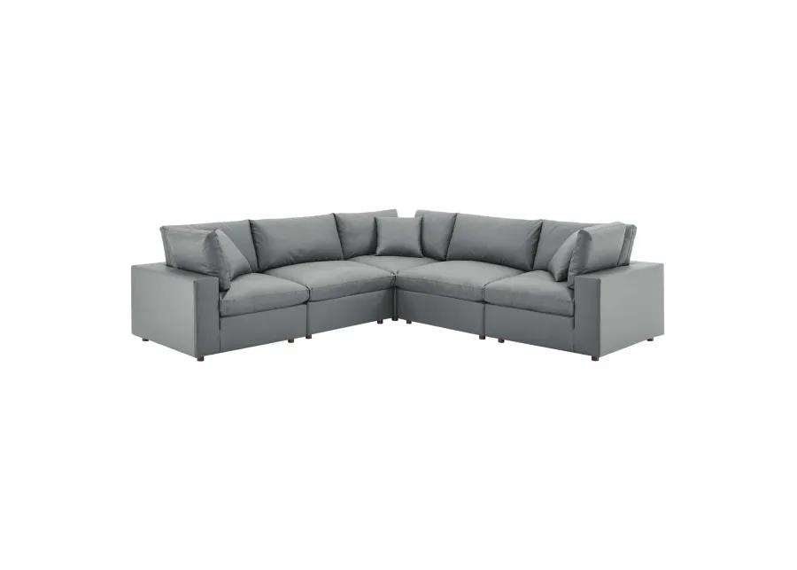 Commix Down Filled Overstuffed Vegan Leather 5-Piece Sectional Sofa