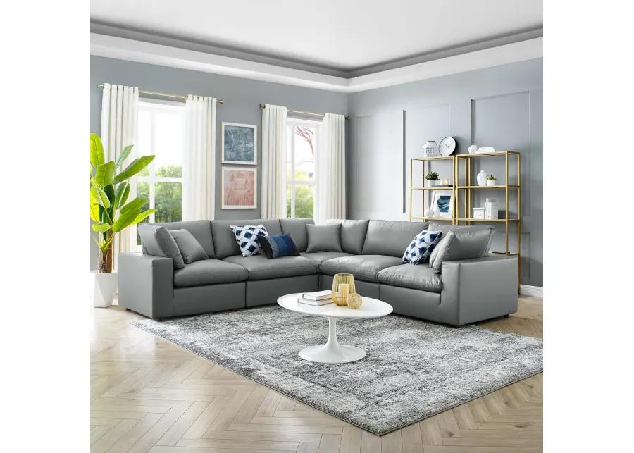 Commix Down Filled Overstuffed Vegan Leather 5-Piece Sectional Sofa