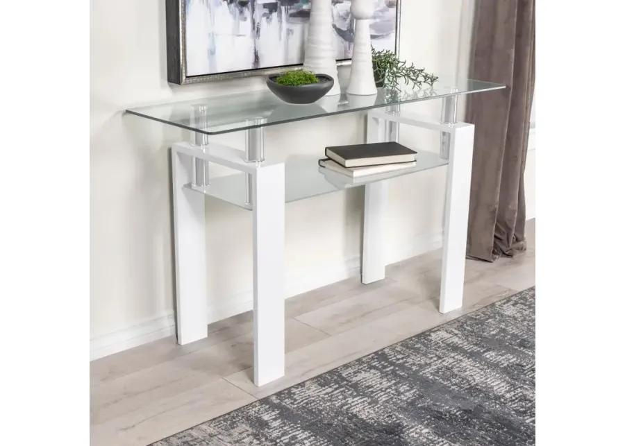 Dyer Rectangular Glass Top Sofa Table With Shelf White