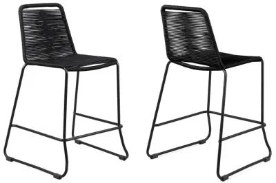 Shasta 30" Outdoor Metal and Black Rope Stackable Barstool - Set of 2