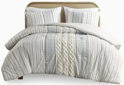 INK+IVY Imani White/Navy Cotton Printed Comforter Set with Chenille