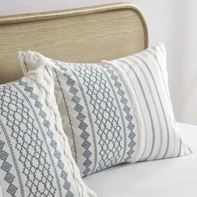 INK+IVY Imani White/Navy Cotton Printed Comforter Set with Chenille