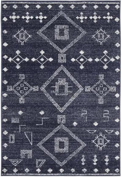 ADIRONDACK Contemporary Navy / Silver 5'-1" X 7'-6" Powerloomed Rug