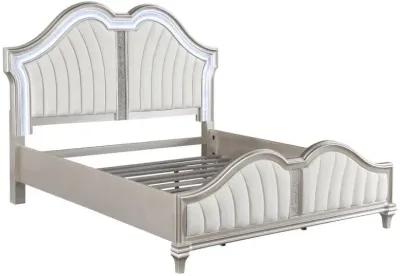 Evangeline Tufted Upholstered Platform California King Bed Ivory and Silver Oak