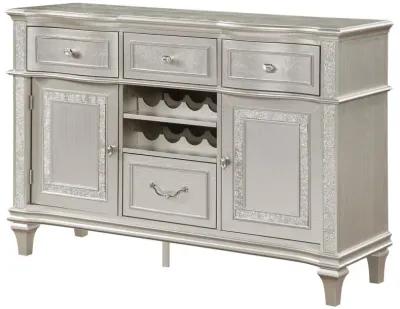 Evangeline 4-drawer Sideboard Server with Faux Diamond Trim Silver Oak