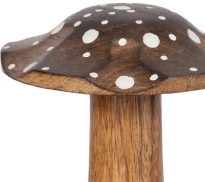 8" Wood Mushroom With White Dots, Brown