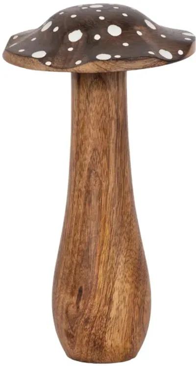 8" Wood Mushroom With White Dots, Brown