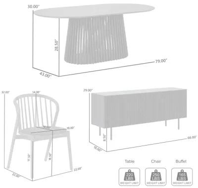 Pasadena Echo 6 Piece Oval Dining Set with Buffet in Black Oak Finish with Walnut Finish Chairs