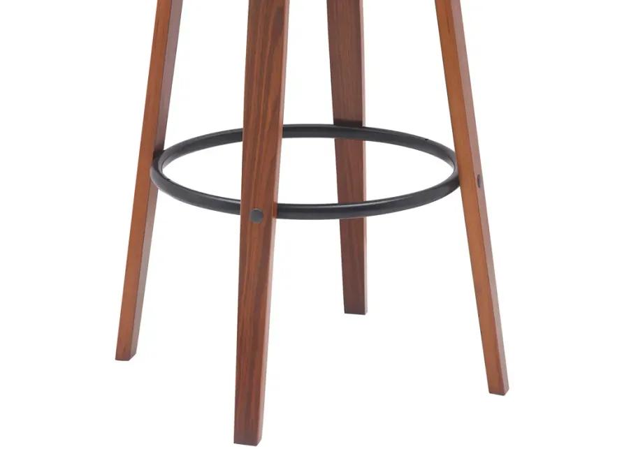 Willow 30" Swivel Walnut Wood Bar Stool in Gray Faux Leather with Golden Bronze Metal