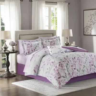 Madison Park Essentials Lafael Purple 9 Piece Comforter Set with Cotton Bed Sheets