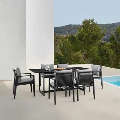 Cayman Outdoor Patio 7-Piece Dining Table Set in Aluminum with Grey Cushions