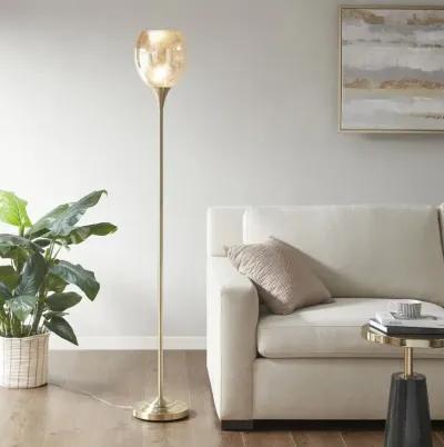 Hampton Hill Bellow Antique Brass Uplight Floor Lamp with Mercury Glass Shade