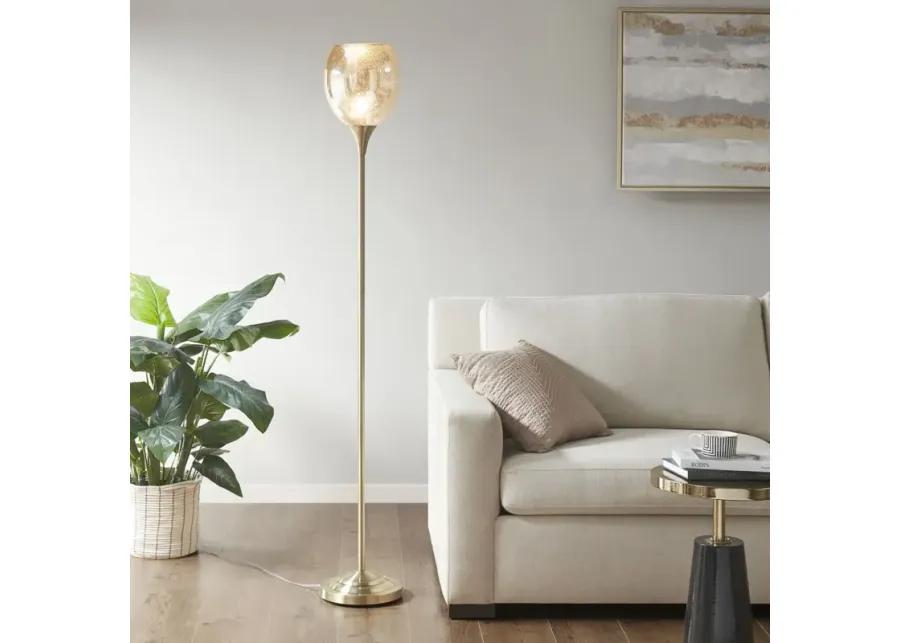 Hampton Hill Bellow Antique Brass Uplight Floor Lamp with Mercury Glass Shade