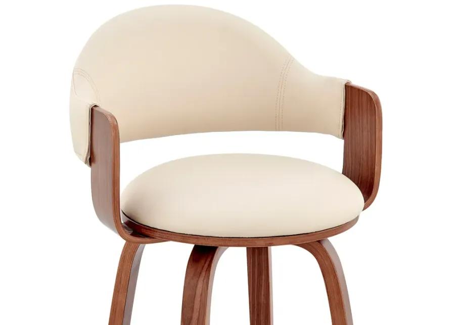 Daxton 26" Cream Faux Leather and Walnut Wood Bar Stool