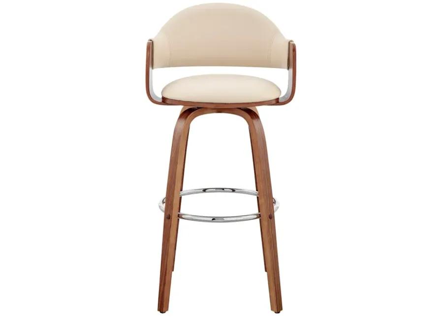 Daxton 26" Cream Faux Leather and Walnut Wood Bar Stool