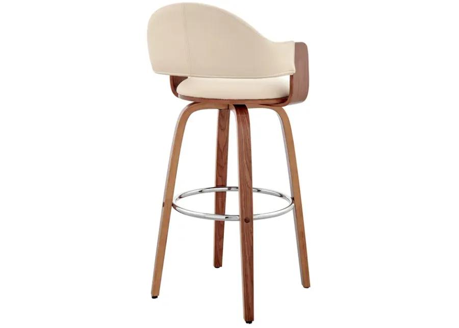 Daxton 26" Cream Faux Leather and Walnut Wood Bar Stool