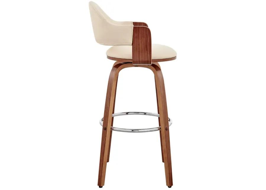 Daxton 26" Cream Faux Leather and Walnut Wood Bar Stool