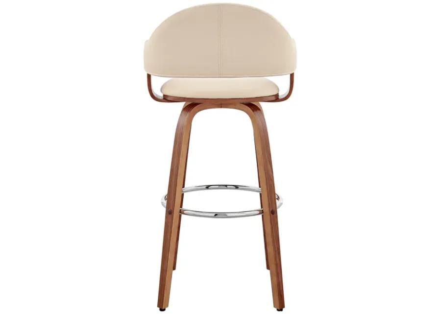 Daxton 26" Cream Faux Leather and Walnut Wood Bar Stool