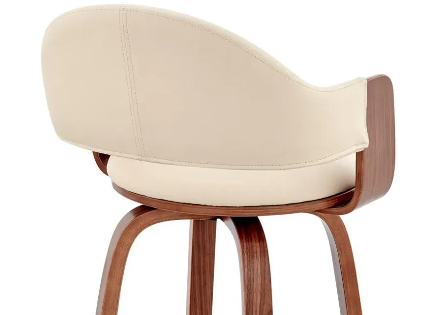 Daxton 26" Cream Faux Leather and Walnut Wood Bar Stool