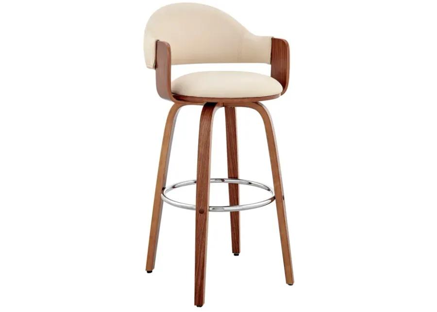 Daxton 26" Cream Faux Leather and Walnut Wood Bar Stool