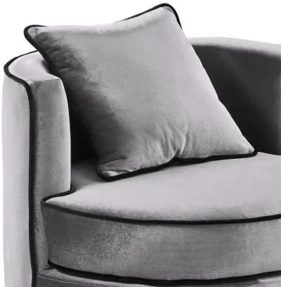 Truly Contemporary Swivel Chair in Gray Velvet and Black Velvet Piping