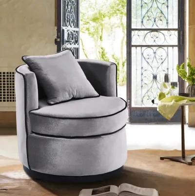 Truly Contemporary Swivel Chair in Gray Velvet and Black Velvet Piping