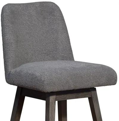 Amalie Swivel Bar Stool in Gray Oak Wood Finish with Gray Boucle Fabric