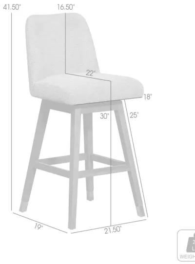 Amalie Swivel Bar Stool in Gray Oak Wood Finish with Gray Boucle Fabric