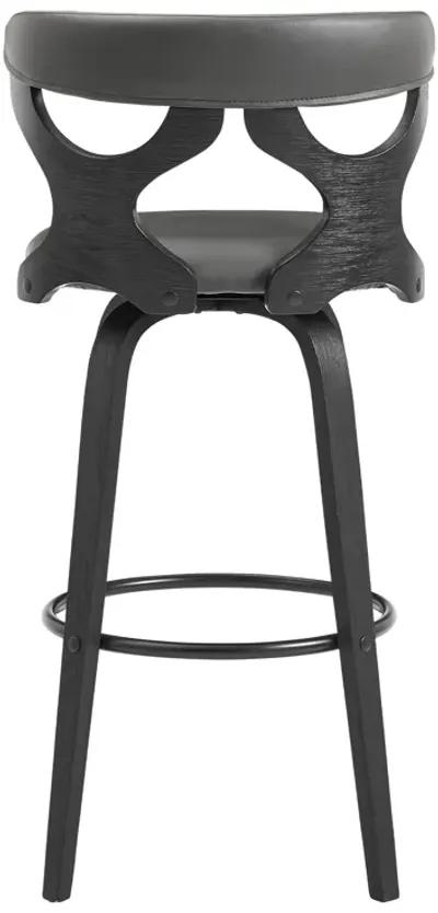 Zenia 30" Swivel Bar Stool in Gray Faux Leather and Black Wood