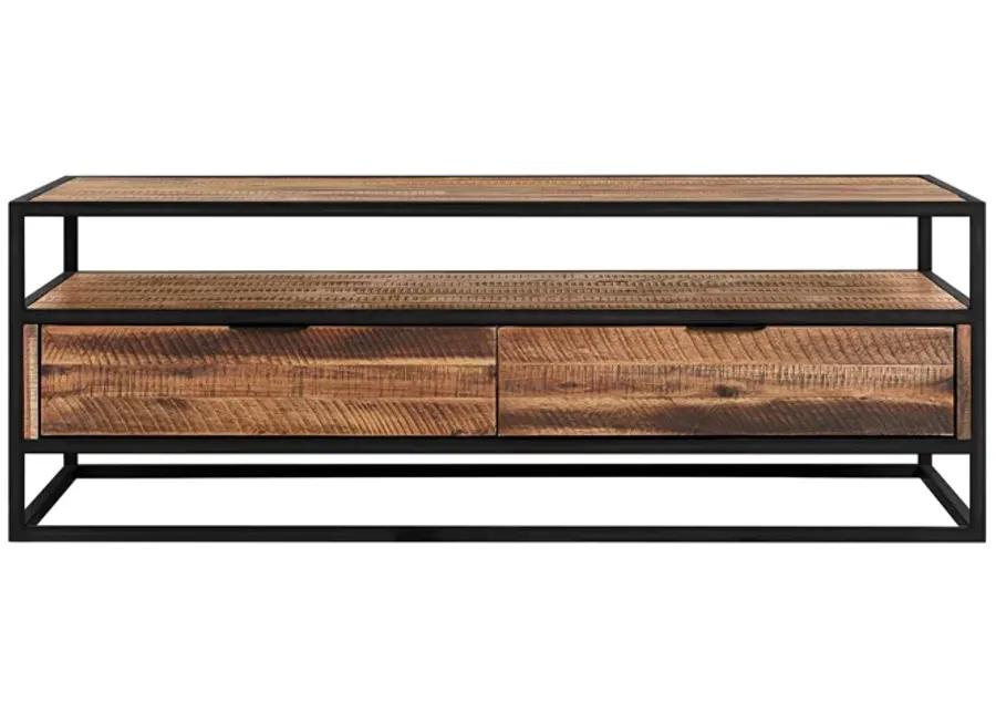 Ludgate Rectangle Coffee Table with Shelf in Acacia and Black Metal