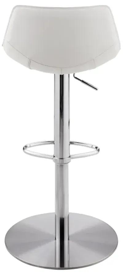 Rudy Adjustable Swivel Bar/Counter Stool in White with Brushed Stainless Steel Base