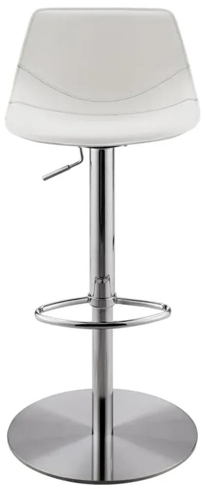 Rudy Adjustable Swivel Bar/Counter Stool in White with Brushed Stainless Steel Base