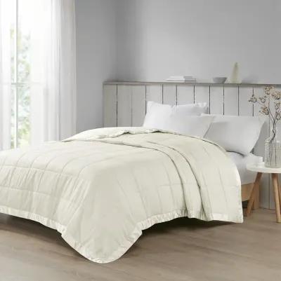 Madison Park Cambria Ivory Oversized Down Alternative Blanket with Satin Trim