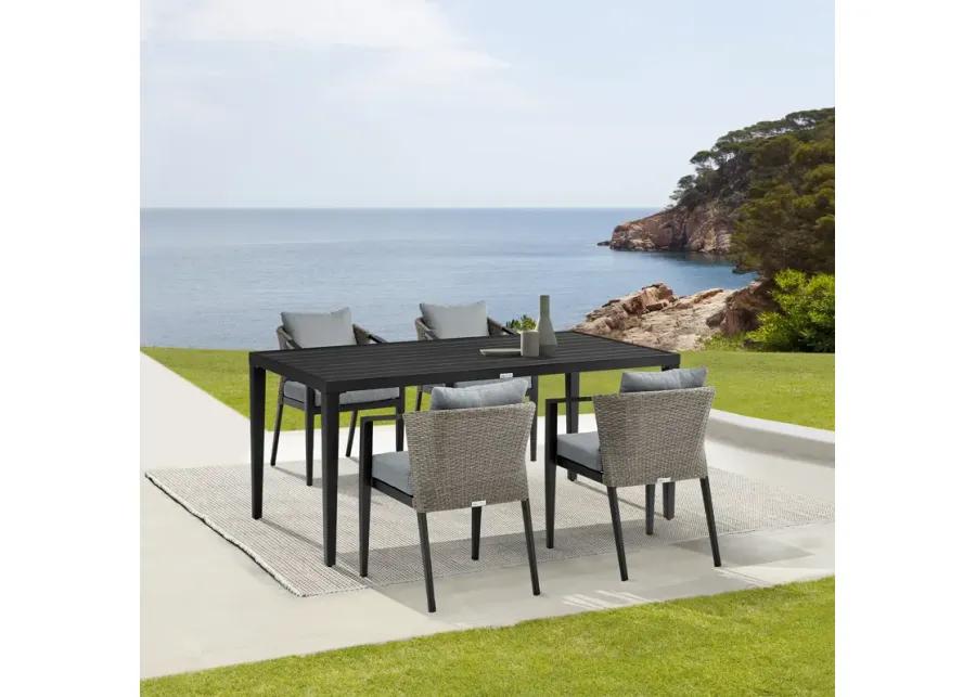 Aileen Outdoor Patio 5-Piece Dining Table Set in Aluminum and Wicker with Gray Cushions