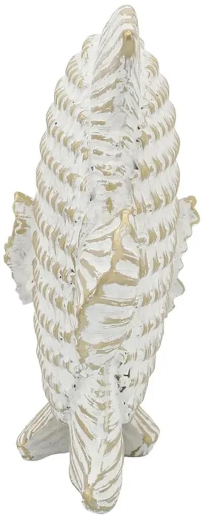 Ceramic,7"h,standing Fish Deco,wht/gld