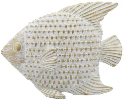 Ceramic,7"h,standing Fish Deco,wht/gld